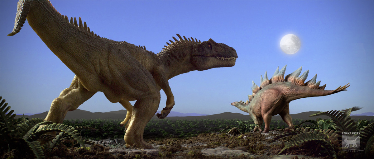 photo of an Allosaurus and a Stegosaurus